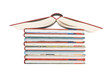 color tower books arranged in house shape