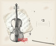 Violin drawing- music instrument with score- background