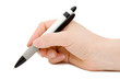 Pen in woman hand isolated on white background