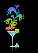 Martini with ice and lime on black background. Martini with ice and lime on black background.