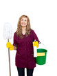 Smiling with cleaning utensils Smiling with cleaning utensils