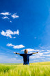 Happy man with arms up