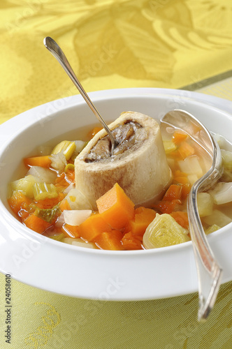 Photo: vegetable soup with marrow bone vegetable soup with marrow bone