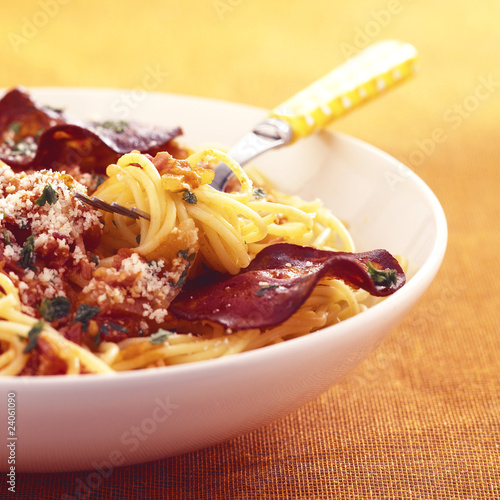 Photo: spaghettis with chorizo spaghettis with chorizo