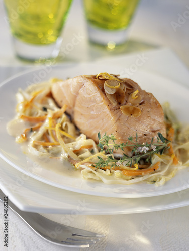 Photo: piece of salmon with almonds piece of salmon with almonds