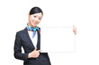 asian girl has blank white board