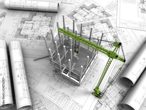 Illustration: 3D plan drawing.. 3D plan drawing..