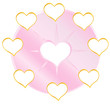 Pink circle love with golden heart, place for text, vector