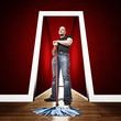 caucasian cleaner in 3d location