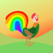 Rooster with rainbow tail