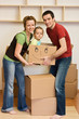 Happy family with a kid moving into a new home
