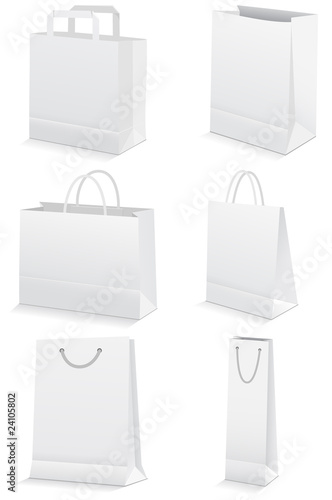 Vector: Vector illustration set of paper shopping or grocery bags. Vector illustration set of paper shopping or grocery bags.