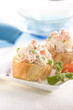 russian salad on a bite-size slice of bread
