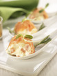 marinated salmon stuffed with russian salad mini skewers
