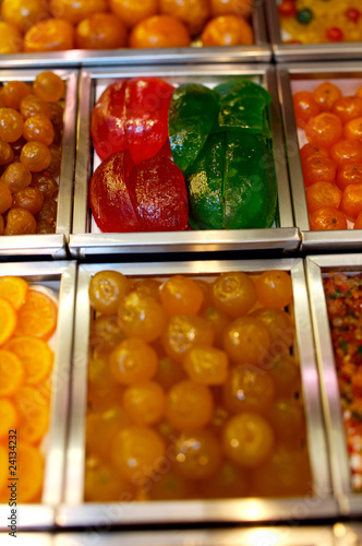 Photo: crystallized fruit on a stall crystallized fruit on a stall