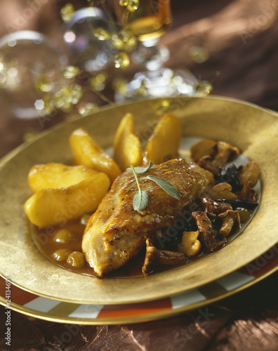 Photo: guinea-fowl breast with mushroom sauce,caramelized apples and mixed mushrooms guinea-fowl breast with mushroom sauce,caramelized apples and mixed mushrooms