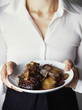 beef flank with shallots and sauteed potatoes with bay leaves