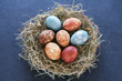 painted easter eggs in a nest