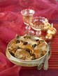 poulard hen cooken with yellow wine and mushrooms