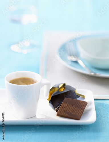 Photo: expresso and squares of chocolate expresso and squares of chocolate