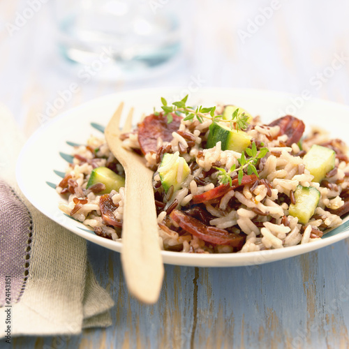 Photo: camargue rice with chorizo and vegetables camargue rice with chorizo and vegetables