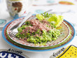 mashed peas with ham and lettuce
