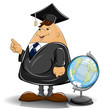 professor in cloak with globe