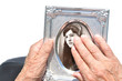 In youth. Mature woman holding old photograph In youth. Mature woman holding old photograph