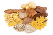 group of carbohydrate products isolated on white background