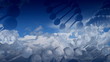 DNA strand morphing out of clouds and on starry background