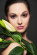 attractive woman with green leafs