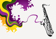 Designed stylized banner with saxophone.