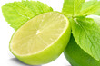 Limes and mint isolated on white background
