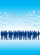 crowd of people on a blue bubble background