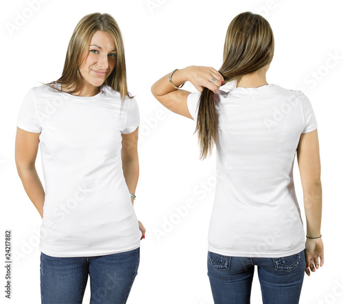 blank white shirt. Female wearing lank white shirt © sumnersgraphicsinc #24217882. Female wearing lank white shirt