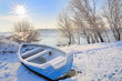 blue boat on danube river