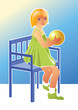 the girl with the ball on the bench