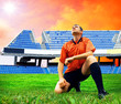 Happiness football player after goal on the field of stadium und Happiness football player after goal on the field of stadium und