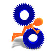 symbolic 3d male toon character is stucked between the gear. 3D