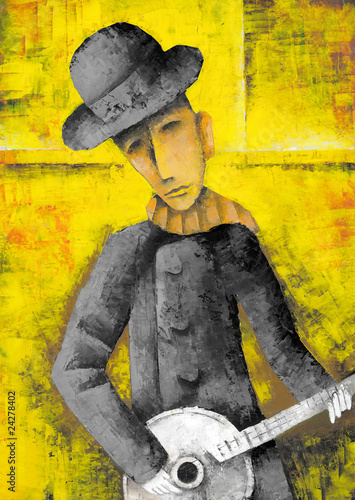 A man, playing banjo