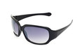 Black sunglasses with tinted lenses on white background