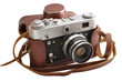 Image : Isolated used old-fashioned film photo-camera in leather case