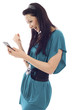 Woman Reading Text Message on her Mobile Phone Woman Reading Text Message on her Mobile Phone