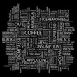 COFFEE. Word collage on black background.