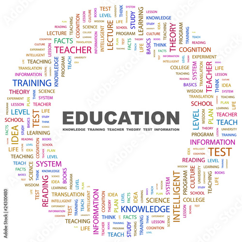 Vector: EDUCATION. Circular frame with association terms. EDUCATION. Circular frame with association terms.