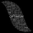 OPTIMISM. Word collage on black background.