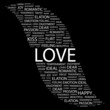 LOVE. Word collage on black background.