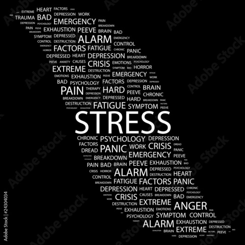Vector: STRESS. Collage with association terms on black background. STRESS. Collage with association terms on black background.