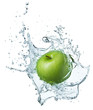 Green apple in water