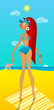 Vector: Brunette girl getting a ten on the beach Brunette girl getting a ten on the beach